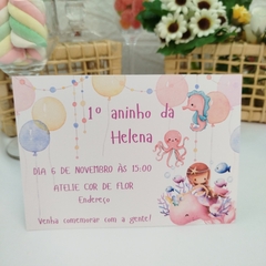 Convite tema Sereia com capa em papel vegetal - Pacote c/ 10 unidades - Atelie Cor de Flor