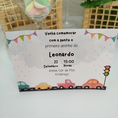Imagem do Convite tema Carrinhos com capa em papel vegetal - Pacote c/ 10 unidades