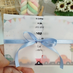 Convite tema Carrinhos com capa em papel vegetal - Pacote c/ 10 unidades - comprar online