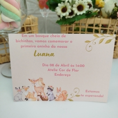 Convite tema Bosque com capa em papel vegetal - Pacote c/ 10 unidades - Atelie Cor de Flor