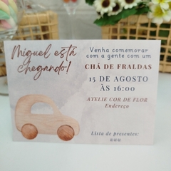 Convite Chá de Fraldas tema Carrinho com capa em papel vegetal - Pacote c/ 10 unidades - loja online