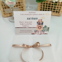 Convite Festa Infantil tema Trenzinho com capa em papel vegetal - Pacote c/ 10 unidades - Atelie Cor de Flor