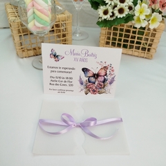 Convite Personalizado Borboleta com capa em papel vegetal - Pacote c/ 10 unidades