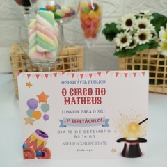 Imagem do Convite Personalizado tema Circo com capa em papel vegetal - Pacote c/ 10 unidades