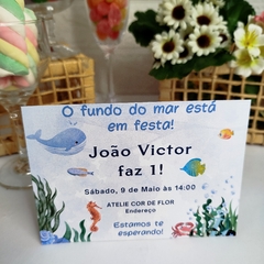 Imagem do Convite Personalizado Fundo do Mar com capa em papel vegetal - Pacote c/ 10 unidades