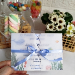 Convite Personalizado Fundo do Mar com capa em papel vegetal - Pacote c/ 10 unidades - Atelie Cor de Flor
