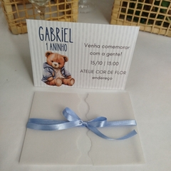 Convite Personalizado Ursinho com capa em papel vegetal - Pacote c/ 10 unidades - comprar online