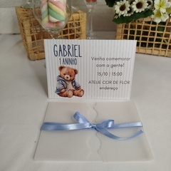 Convite Personalizado Ursinho com capa em papel vegetal - Pacote c/ 10 unidades