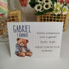 Convite Personalizado Ursinho com capa em papel vegetal - Pacote c/ 10 unidades - Atelie Cor de Flor