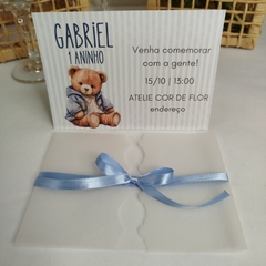 Convite Personalizado Ursinho com capa em papel vegetal - Pacote c/ 10 unidades na internet