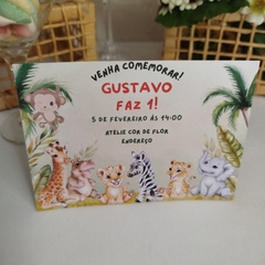 Imagem do Convite Personalizado Bichinhos do Safari com capa em papel vegetal - Pacote c/ 10 unidades