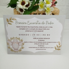 Convite tema Primeira Eucaristia com capa em papel vegetal - Pacote com 10 unidades na internet