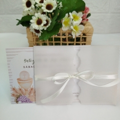 Convite tema Batizado com capa em papel vegetal - Pacote com 10 unidades
