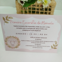 Convite tema Primeira Eucaristia com capa em papel vegetal - Pacote com 10 unidades - Atelie Cor de Flor