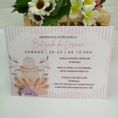 Convite tema Batizado com capa em papel vegetal - Pacote com 10 unidades - Atelie Cor de Flor