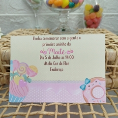 Convite Personalizado tema Confeitaria - Pacote c/ 10 unidades - Atelie Cor de Flor