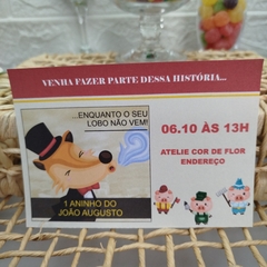 Convite Personalizado tema 3 Porquinhos - Pacote c/ 10 unidades