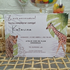 Convite Personalizado Safari com capa em papel vegetal - Pacote c/ 10 unidades - Atelie Cor de Flor