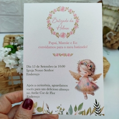Convite Personalizado tema Batizado - Pacote com 10 unidades - Atelie Cor de Flor