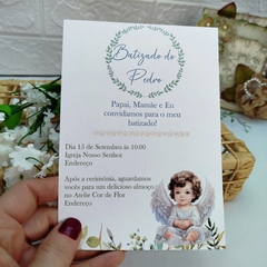 Convite Personalizado tema Batizado - Pacote com 10 unidades - Atelie Cor de Flor