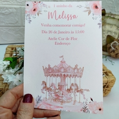 Convite Personalizado Carrossel - Pacote c/ 10 unidades - Atelie Cor de Flor
