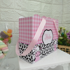 Sacola Personalizada tema vaquinha Rosa - pacote com 10 unidades - Atelie Cor de Flor