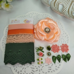 Kit de Fitas, Aviamentos e Itens Decorativos tons de Verde e Salmão para Artesanato - loja online