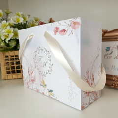 Convite Padrinhos Casamento – Sacolinha com Passarinhos e Floral Suave - 10 unidades - loja online