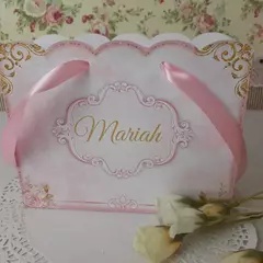 Sacola para Lembrancinha de Nascimento Menina - pacote com 10 unidades - Atelie Cor de Flor