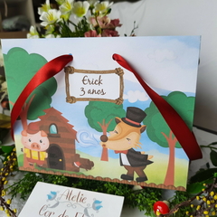 Sacolinha Personalizada para Festa Infantil tema 3 Porquinhos - pacote com 10 unidades - Atelie Cor de Flor
