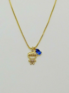 Colar Filho com Gota de Cristal Azul