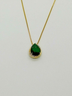 Colar Gota Cristal Verde Esmeralda com Microzircônias