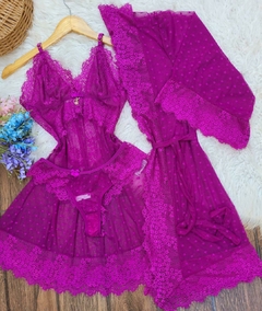 Kit Tule com Robe + Camisola + calcinha - comprar online
