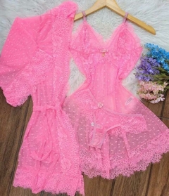 Kit Tule com Robe + Camisola + calcinha na internet