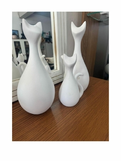 Estatueta Familia de Gatos/cerâmica decorativo home/ branco - comprar online