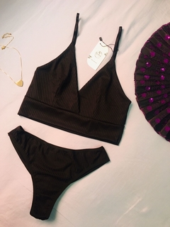 Conjunto Lingerie Cropped Comfy Canelado - Blueberry Store