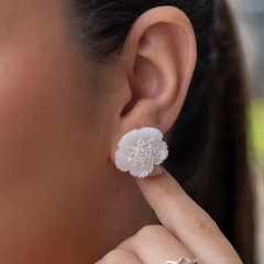 Brinco 2 em 1 Flor Madrepérola - Prata 925