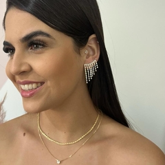 Brinco franja cravejado - Banho ouro - Dona Gabriela Semijoias
