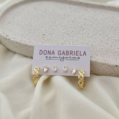 Trio argola com pontos de luz cristais - Banho ouro