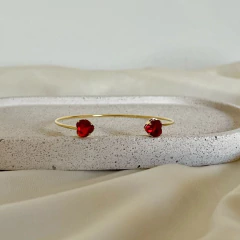 Bracelete coração duplo vermelho - Banho ouro