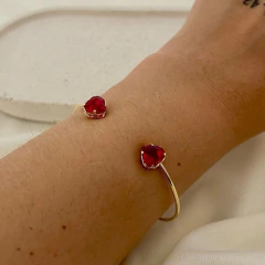 Bracelete coração duplo vermelho - Banho ouro - comprar online