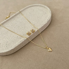 Conjunto coração metade cravejado - Banho ouro