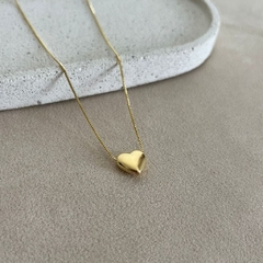 colar com pingente coração liso - banho ouro