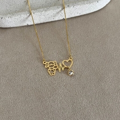 colar pingente menina com coração - banho ouro