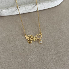 colar pingente menina com coração - banho ouro