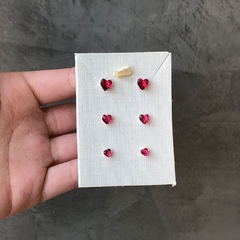 Trio coração vermelho - prata