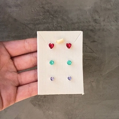 Trio círculos com coração cores - prata