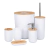 Kit Banheiro Branco 6 Peças com Acabamento em Bambu