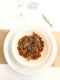 Wok de pollo y arroz integral
