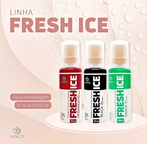 COMBO 3 UNIDADES DE FRESH ICE AROMATIZANTE BUCAL com Aloe vera, Própolis, Mel, Oligoelementos e Mentha Arvensis - AKMOS - 15ml - Escolha os sabores